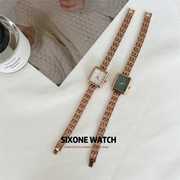 sixonewatch方形钢带手表女ins气质简约学生森女链条石英腕表