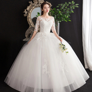 主婚纱2023新娘气质高端简约法式礼服小个子高腰孕妇齐地显瘦