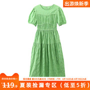 当季699元莎系列法式褶皱甜美复古高腰连衣裙，当季夏季女装