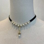 d设计感~复古法式埃菲尔铁塔珍珠拼接黑绳项链，女气质高级轻奢劲链