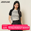 杰茜莱黑白色条纹短袖薄款针织衫女2024春夏T上衣 jessyline