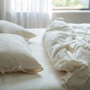 A类日式水洗全棉四件套个性民宿纯白色酒店被套床单裸睡床上用品