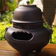 煮茶器鬼面风炉铸铁炉，炭火铁壶煮茶炉，室内日本火钵风釜功夫