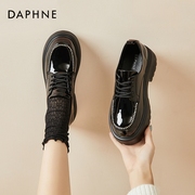 达芙妮Daphne~粗跟单鞋女秋季厚底增高配裙英伦风黑色小皮鞋