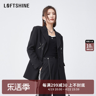 LOFTSHINE珞炫黑色西装外套女秋季高级感小个子气质设计休闲西服