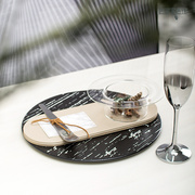 现代简约摆台搭配餐具样板间展厅创意黑色石纹陶瓷平盘西餐盘摆件