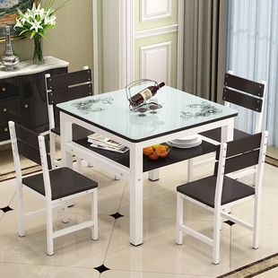 钢化玻璃餐桌椅简约小户型，四方桌正方形经济型，双层餐桌家用吃饭桌