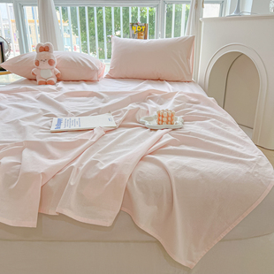 奶油风水洗棉床单单件简约纯色被单三件套学生宿舍单双人家用炕单