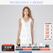 ICE DUST时尚蕾丝拼接V领不对称背心连衣裙CHENSHOP设计师品牌