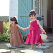 女童无袖背心裙韩版夏季2024儿童纯棉，棉布夏天度假沙滩连衣裙