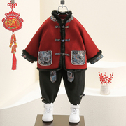 拜年服男童中国风汉服套装冬季唐装宝宝周岁礼服儿童喜庆新年衣服