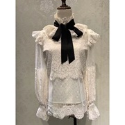 秋季名媛气质白色蕾丝套装，衬衫短裙小礼服，收腰小众连衣裙长袖圆领