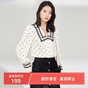 雪歌娃娃衫长袖波点衬衫，女2022秋v领衬衣上衣女xi321728b891