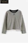 英国Next女童大童可亲子黑白色条纹T恤长袖宽松版型D60-145