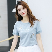 韩版宽松蕾丝半袖白色体恤上衣ins潮棉质t恤女夏季短袖女装