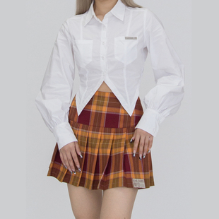 暴杂独立设计校园辣妹系列，原创燕尾衣摆，灯笼袖长袖上衣白衬衫