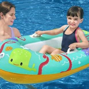 充气卡通图案儿童皮筏艇带扶手软底玩水游泳圈座式儿童船34009