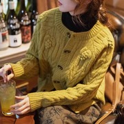 姜黄色(姜黄色)毛衣外套，法式宽松针织开衫，秋冬小香风高级感软糯上衣女