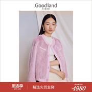 Goodland美地女装2023冬季保暖水貂毛皮皮草钉珠圆领粉色外套