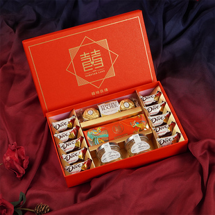 结婚专用回礼高档喜饼伴手礼喜糖礼盒装套装盒子成品含带糖果中式