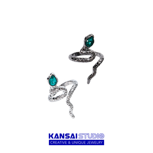 KANSAI绿宝石蛇形戒指男女创意设计感小众指环日韩酷潮手饰品