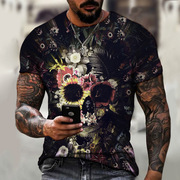 Skull 3D Digital Print Shirt时尚修身魔道骷髅头3D数码印花T恤