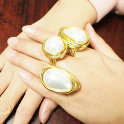 欧美潮流饰品戒指夸张水滴，珍珠戒指时尚流行开口水钻指环女