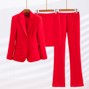 红色西装套装裙女士秋冬职业正装2023气质西服外套面试工作服