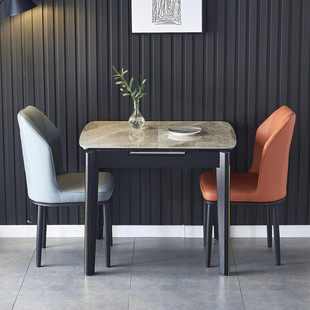 岩板餐桌椅组合现代简约轻奢折叠伸缩实木饭桌带电磁炉家用小户型