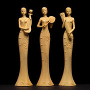 黄杨木雕实木美女手把件客厅创意家居，装饰雕刻工艺品人物