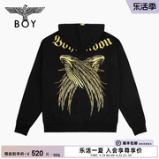 BOYLONDON秋冬情侣款长袖黑金肌理刺绣针织连帽套头卫衣N04018