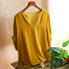 黄色丝绒真丝短袖t恤女春季设计感小众蝙蝠袖体恤宽松金丝绒上衣