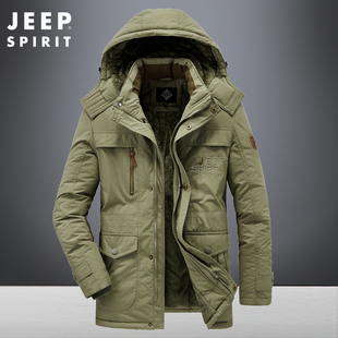 jeep吉普加绒加厚棉衣男士，冬季中老年爸爸工装，棉服中长款休闲外套