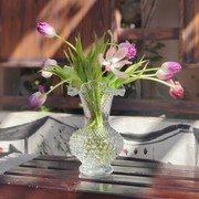 中古芬顿褶皱花边水晶料透明色纯手工玻璃花瓶水养插花器家居摆件