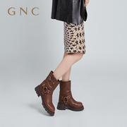 GNC美拉德机车靴女靴2023冬季复古西部靴骑士靴显瘦棕色短靴