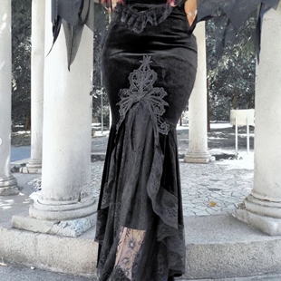 复古哥特裙宫廷风亚文化绒面，鱼尾裙亚比，黑色女巫半身裙包臀裙子女