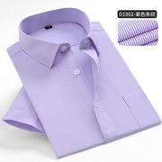 2024夏季紫色条纹衬衫男短袖商务休闲职业工装纯色半袖衬衣薄款寸