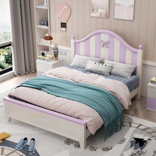 儿童床1.5米女孩单人床，卧室公主床欧式粉红色儿童，房家具组合套装
