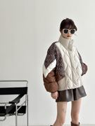 韩版立领拼接印花羽绒服女短款2023冬白鸭绒小个子面包服外套
