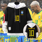 巴西队2022卡塔尔世界杯足球迷服假两件连帽卫衣服男女儿童装外套