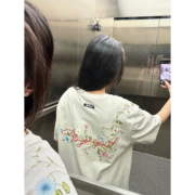 国潮牌美式刺绣花卉短袖t恤女2025新款爆款夏季纯棉情侣宽松上衣