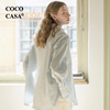 cococasa设计师高级感法式衬衫女2024春新欧货大牌条纹棉蓝色上衣
