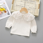 1-4-5岁儿童打底衫纯白娃娃领上衣女童t恤长袖女宝宝春装婴儿衣服
