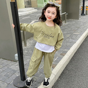 女童春装字母套装2024儿童韩版洋气女宝宝，春季时髦卫衣三件套