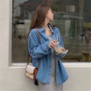 2023秋季韩系蓝色女士，牛仔衬衫高级感大码胖mm衬衣外套潮ins