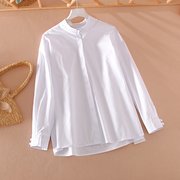 新中式白色衬衫女国风盘扣纯棉宽松中长款长袖上衣刺绣花显瘦衬衣