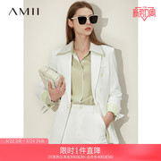 Amii2022春白色西装外套女时尚仿醋酸缎面雪纺职业装西服上衣