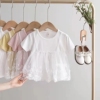 童装夏装2023韩版女童假两件短袖t恤婴儿，上衣女宝宝蕾丝打底衫潮