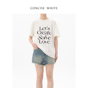 胶囊系列concise-white简白正肩纯色字母短袖t恤2023夏季