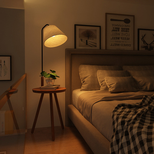实木客厅卧室床头灯创意，北欧ins遥控茶几led立式原木落地台灯简约